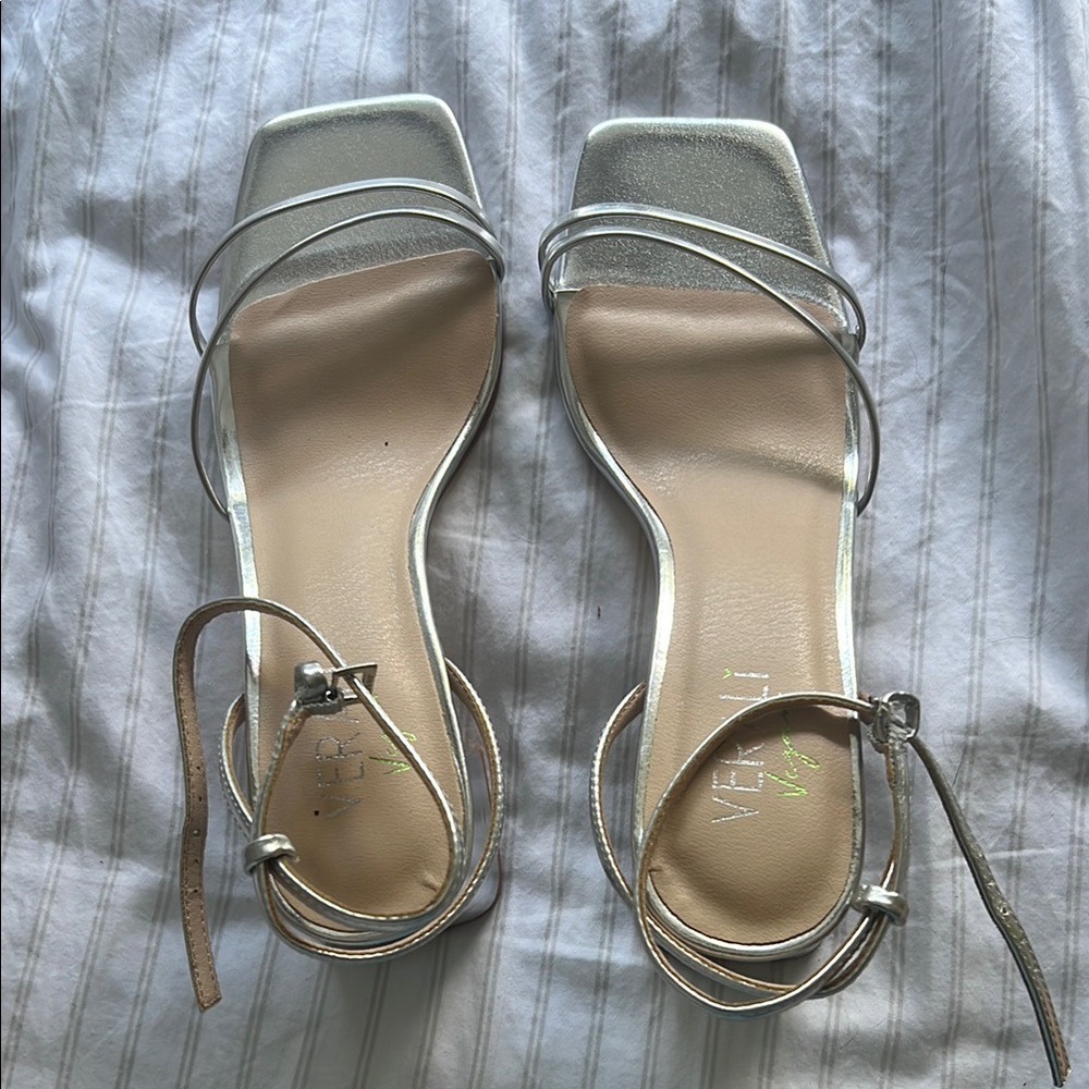 Silver Heeled Sandals with Ankle Strap